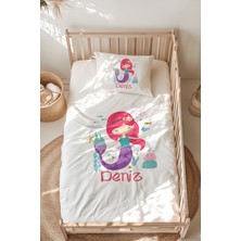 Lilabio %100 Pamuk Isme Özel Isimli Montessori Yatak Nevresim Takımı (100X200 Cm) Denizkızı
