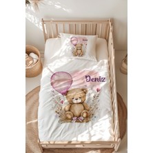 Lilabio %100 Pamuk Isme Özel Isimli Montessori Yatak Nevresim Takımı (100X200 Cm) Ayıcık
