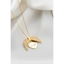 Two Arts Kadın 925 Ayar Gümüş Melek Kanadı Zirkon Taşlı Kolye | Özel Tasarım Hediye Kutusunda