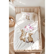 Lilabio %100 Pamuk Isme Özel Isimli Montessori Yatak Nevresim Takımı (100X200 Cm) Tavşan