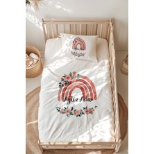 Lilabio %100 Pamuk Isme Özel Isimli Montessori Yatak Nevresim Takımı (100X200 Cm) Çiçekli Gökkuşağı
