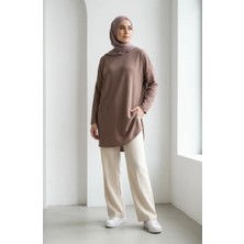 Rahat Kesim Mevsimlik Tunik Iç Göstermez Büyük Beden Tunik Anne Tunik 8766-06 Sütlü Kahve