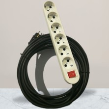 İNWATT 10 Metre 3x1,5 Mm² Ttr Kablolu Altılı ( 6'lı ) Grup Topraklı Priz Uzatma Kablosu