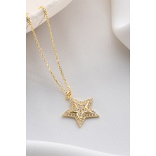 Two Arts Kadın 925 Ayar Gümüş Yıldız Zirkon Taşlı Kolye | Hediye Kutusunda