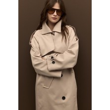 Merve Gültekin Raina Pamuk Gabardin Kruvaze Trençkot Taş