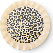 Sudedi Home Leopar Desenli Krem Zemin 21 cm 6’lı Pasta Tabağı Seti – Gerçek Altın Yaldızlı Lüks Sunum