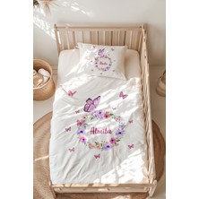 Lilabio %100 Pamuk Isme Özel Isimli Montessori Yatak Nevresim Takımı (100X200 Cm) Kelebek