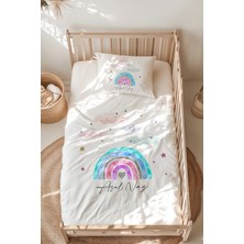 Lilabio %100 Pamuk Isme Özel Isimli Montessori Yatak Nevresim Takımı (100X200 Cm) Gökkuşağı