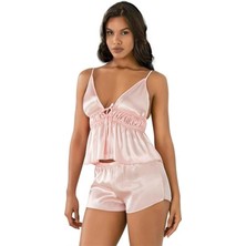 Amora Secret Özel Tasarım  Somon Saten Şort Takımı 9208