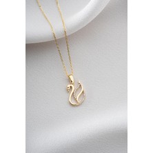 Two Arts Kadın Kuğu Kolye 925 Ayar Gümüş 14K Altın Kaplama Zirkon Taşlı Hipoalerjenik