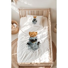 Lilabio %100 Pamuk Isme Özel Isimli Montessori Yatak Nevresim Takımı (100X200 Cm) Astronot Ayıcık