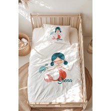 Lilabio %100 Pamuk Isme Özel Isimli Montessori Yatak Nevresim Takımı (100X200 Cm) Denizkızı
