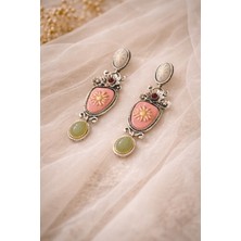 Mirada Jewelry Vintage Çiçek Motifli Renkli Büyük Kadın Küpe