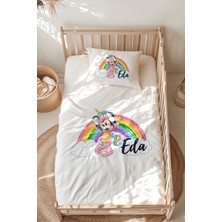 Lilabio %100 Pamuk Isme Özel Isimli Montessori Yatak Nevresim Takımı (100X200 Cm) Minnie & Gökkuşağı