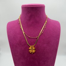 Mare Accessories Gold Renk Yonca Figürlü Çift Sıra Italyan Zincir Kolye