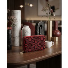 Zaytoon Filistin Geleneksel  Kırmızı Nakışlı Tek Fermuarlı Kadın Büyük Cüzdeni 14X9 cm A100029