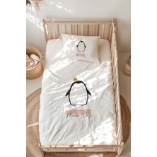 Lilabio %100 Pamuk Isme Özel Isimli Montessori Yatak Nevresim Takımı (100X200 Cm) Penguen