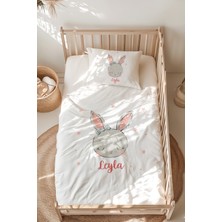 Lilabio %100 Pamuk Isme Özel Isimli Montessori Yatak Nevresim Takımı (100X200 Cm) Tavşan