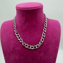 Mare Accessories Dokulu Halka Geçişli Gümüş Zincir Çelik Kolye - 45 cm