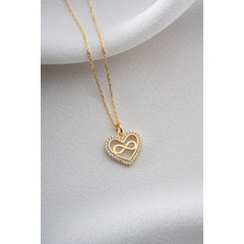 Two Arts Kadın 925 Ayar Gümüş Kalp Içinde Sonsuzluk Kolye Zirkon Taşlı | 14K Altın Kaplama