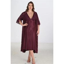 Amora Secret Özel Tasarım  2li Mürdüm Sabahlık Takımı Bigsize 6223