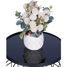 Yapay Çiçek Sitesi Beton Saksıda Yapay Top Krizantem Krem