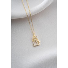 Two Arts Kadın 925 Ayar Gümüş Zirkon Taşlı Kedi Kolye | 14K Altın Kaplama