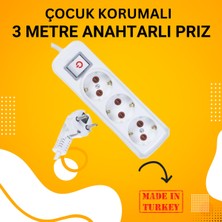 İNWATT 3'lü Ara Kablo Anahtarlı Topraklı Üçlü Priz (3 Metre)