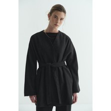 Merve Gültekin Astarlı Kaşe Kimono Siyah