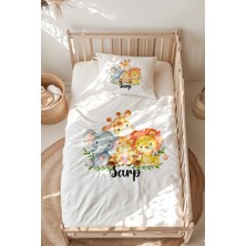 Lilabio %100 Pamuk Isme Özel Isimli Montessori Yatak Nevresim Takımı (100X200 Cm) Safari