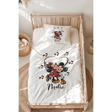 Lilabio %100 Pamuk Isme Özel Isimli Montessori Yatak Nevresim Takımı (100X200 Cm) Mickey & Minnie