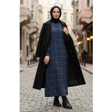 Sefa Merve Ekose Desenli Oduncu Kışlık Elbise 2507-01 Saks
