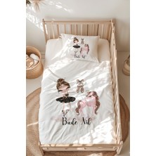 Lilabio %100 Pamuk Isme Özel Isimli Montessori Yatak Nevresim Takımı (100X200 Cm) Balerin