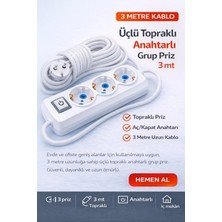 Fırsat Yolu Üçlü Topraklı Anahtarlı Grup Priz 3 Metre