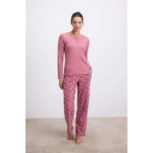 Amora Secret Özel Tasarım  Uzun Kollu T-Shirt ve Desenli Pantolon Pijama Takımı