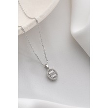 Two Arts Kadın 925 Ayar Gümüş Oval Zirkon Taşlı Kolye | Hediye Kutusunda