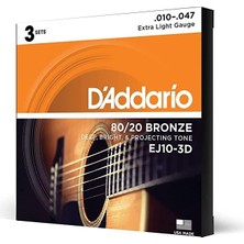 D'addario EJ10-3D Phosphor Bronze Serisi Akustik Gitar Tel Seti (Extra Light - 10-47 - 80/20 Bronze)