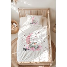 Lilabio %100 Pamuk Isme Özel Isimli Montessori Yatak Nevresim Takımı (100X200 Cm) Fil