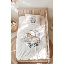 Lilabio %100 Pamuk Isme Özel Isimli Montessori Yatak Nevresim Takımı (100X200 Cm) Fil ve Zürafa