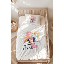 Lilabio %100 Pamuk Isme Özel Isimli Montessori Yatak Nevresim Takımı (100X200 Cm) Minnie & Unicorn