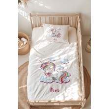 Lilabio %100 Pamuk Isme Özel Isimli Montessori Yatak Nevresim Takımı (100X200 Cm) Unicorn