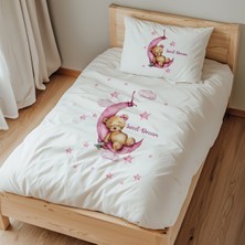 Lilabio Tek Kişilik %100 Pamuk Nevresim Takımı (160X220 Cm) Tatlı Rüyalar Pembe Ayıcık