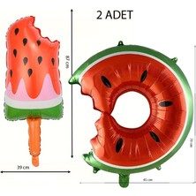 Pandoli Donut Karpuz ve Karpuzlu Çubuk Dondurma Şekilli Folyo Balon 2 Adet Hawai
