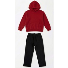 MAKSFD Unisex Çocuk Kapüşonlu Siyah Alt Üst Eşofman Takımı Pamuklu Rahat Kalıp