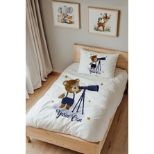 Lilabio Isme Özel Tek Kişilik %100 Pamuk Nevresim Takımı (160X220 Cm) Gözlemci Ayıcık