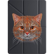 Adasena Huawei Matepad 12X Kılıf Uyku Modlu Kalem Bölmeli Fonksiyonel Desenli Turuncu Kedi