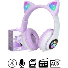 Fioplus Kedi Kulaklı Rgb Işıklı Bluetooth Kulaklık – Kablosuz, Mikrofonlu, Aux & Tf Kart Destekli