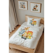 Lilabio Isme Özel Tek Kişilik %100 Pamuk Nevresim Takımı (160X220 Cm) Fil Zürafa Aslan Kardeşler