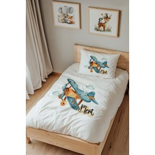 Lilabio Isme Özel Tek Kişilik %100 Pamuk Nevresim Takımı (160X220 Cm) Uçak