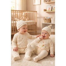 Babymod Çiçek Desenli Şapkalı 2'li Pamuklu Kız Bebek Tulum Set